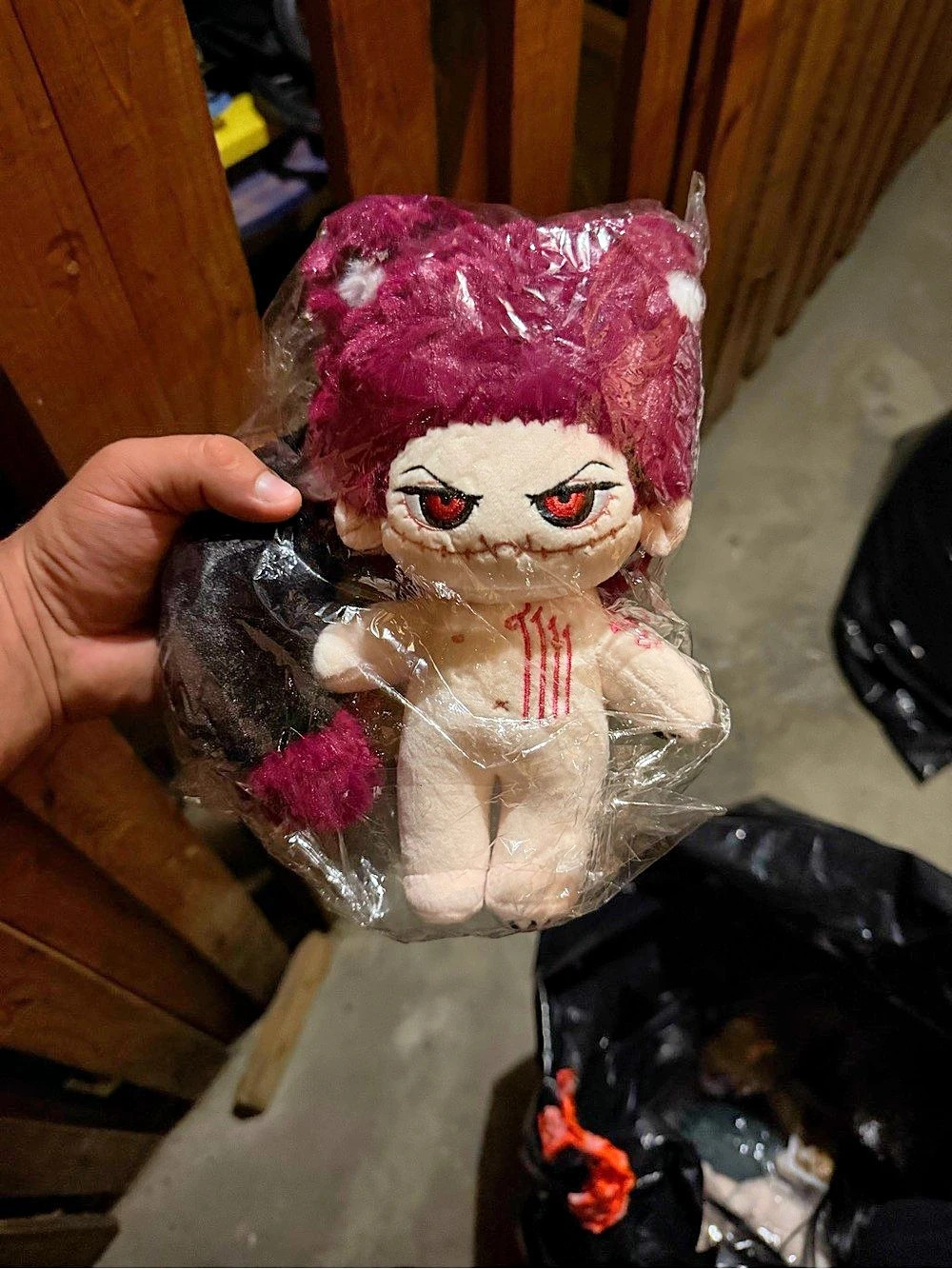 20cm Monster Cotton Doll with Tail - Red Hair Monster Fangs & Scars Anime Plush